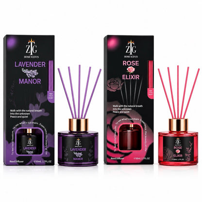 ZTG Reed Diffuser Set 2 Pack Lavender Manor & Rose Elixir Home Fragrance - Lumi and Leo