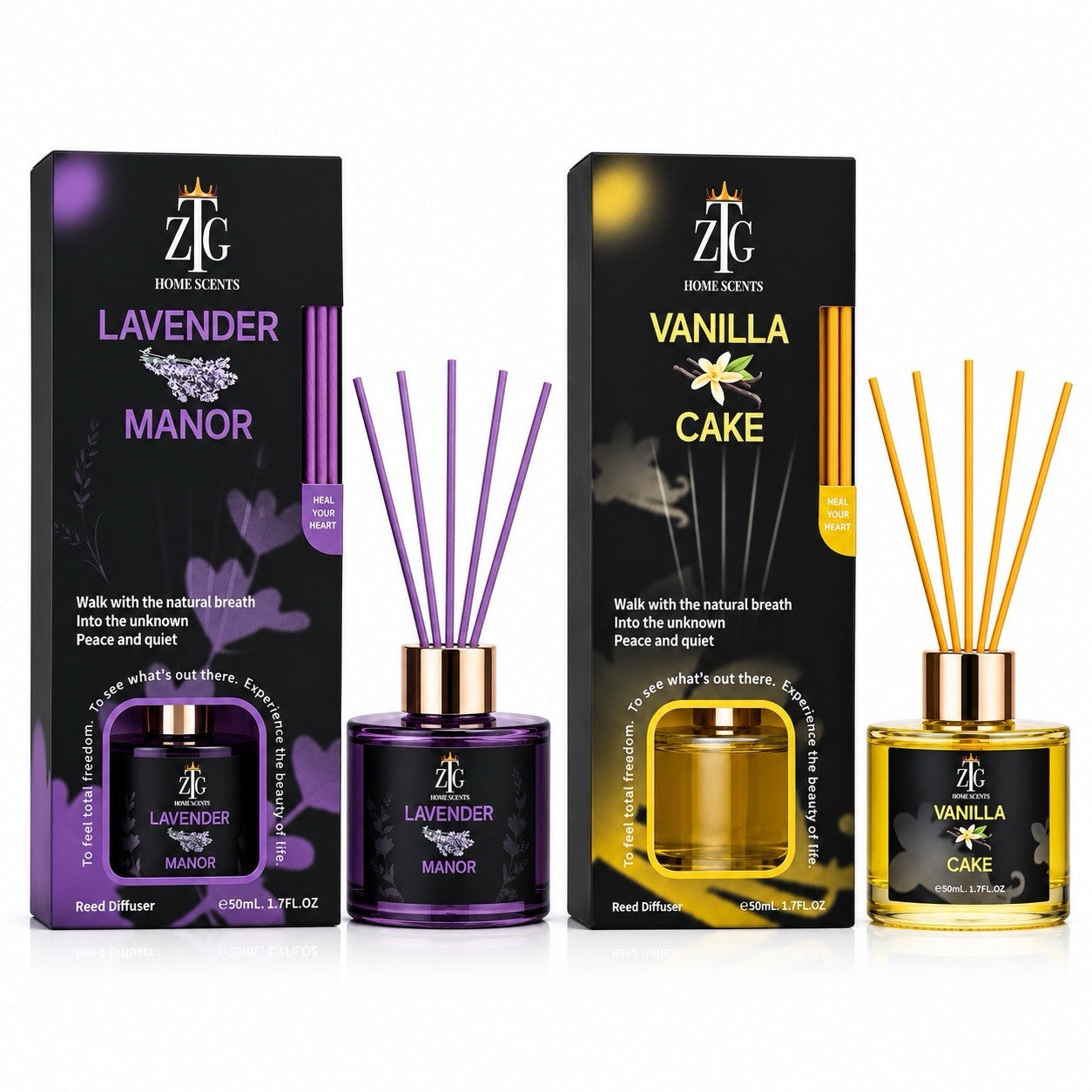 ZTG Reed Diffuser Set 2 Pack Lavender Manor & Vanilla Cake 50mL Each - Lumi and Leo