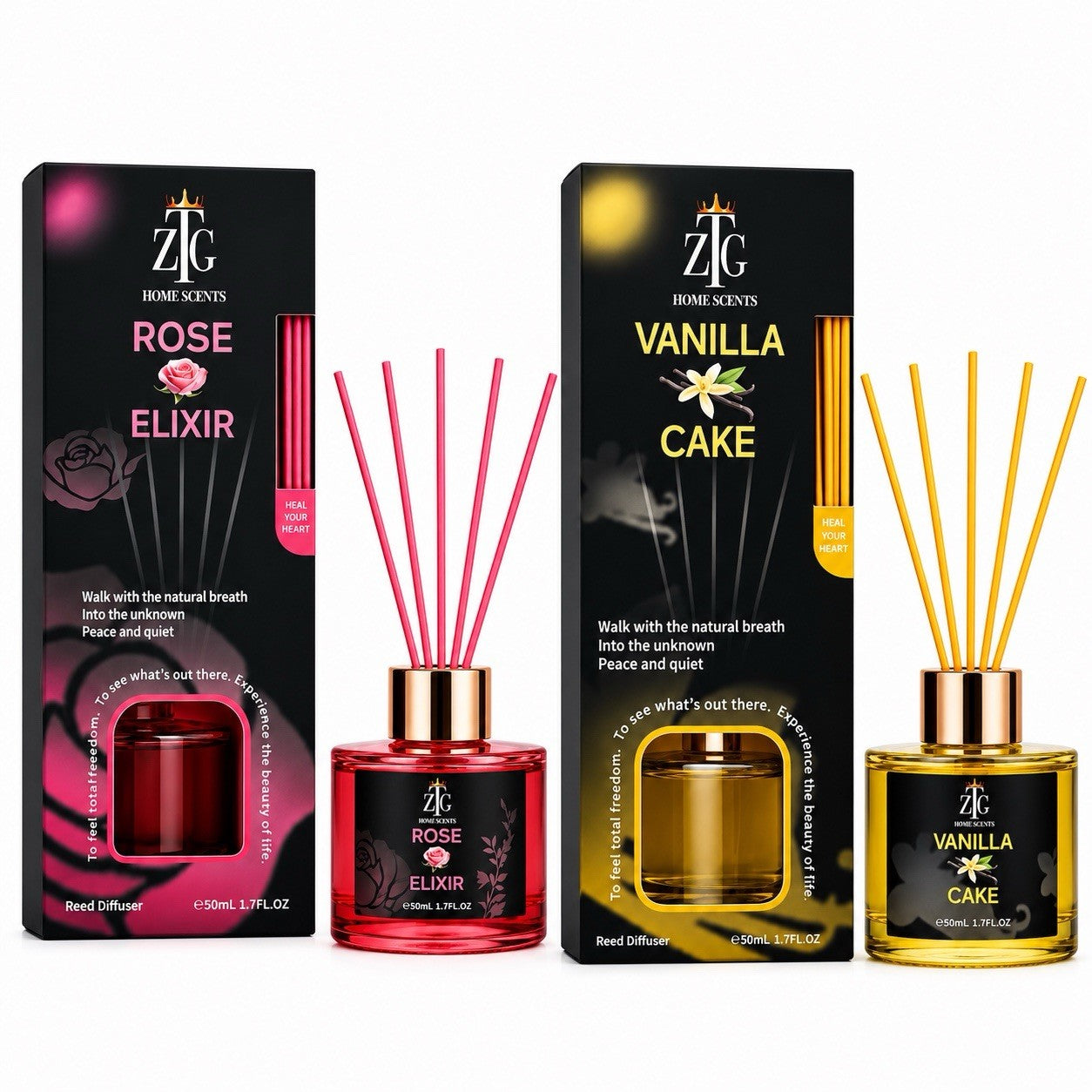 ZTG Reed Diffuser Set 2 Pack Rose Elixir & Vanilla Cake Home Fragrance
