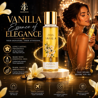 ZTG Vanilla Fragrance Mist 250ml Body Spray Made with Essential Oil Long Lasting - Lumi and Leo