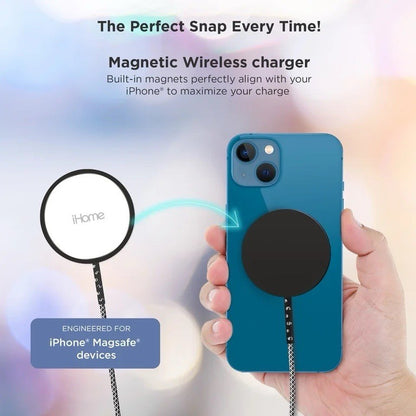 iHome 10W Magnetic Wireless Charger Puck 10ft Cable iPhone 12/13 2IHQI0851 - Lumi and Leo