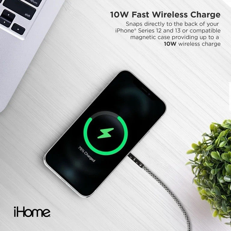 iHome 10W Magnetic Wireless Charger Puck 10ft Cable iPhone 12/13 2IHQI0851 - Lumi and Leo