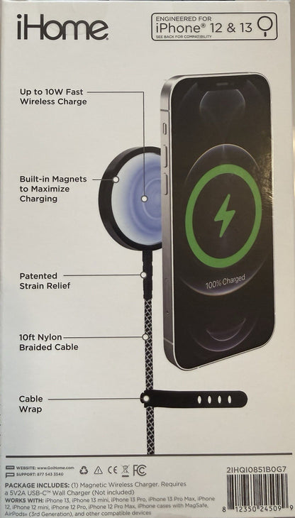 iHome 10W Magnetic Wireless Charger Puck 10ft Cable iPhone 12/13 2IHQI0851 - Lumi and Leo