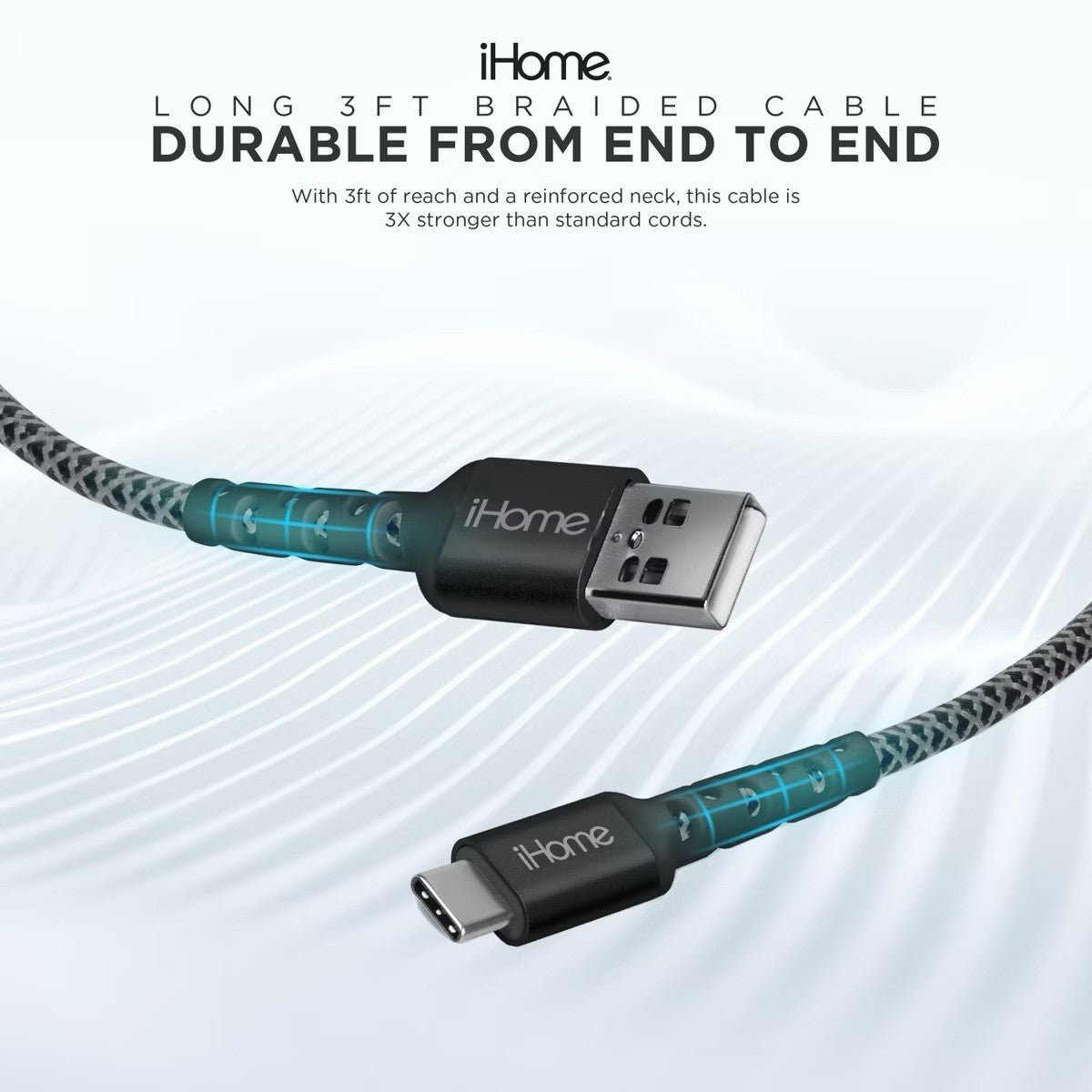 iHome 3.4A Dual Port Car Charger 3ft USB-C Braided Cable Rapid Charge - Lumi and Leo