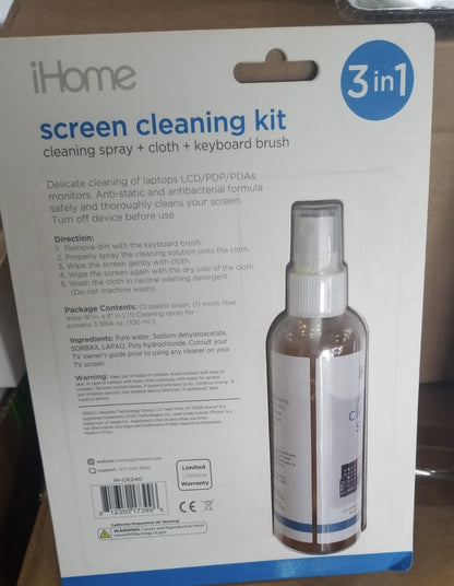 iHome 3-in-1 Screen Cleaning Kit Spray Cloth Keyboard Brush LCD Phone Cleaner - Lumi and Leo