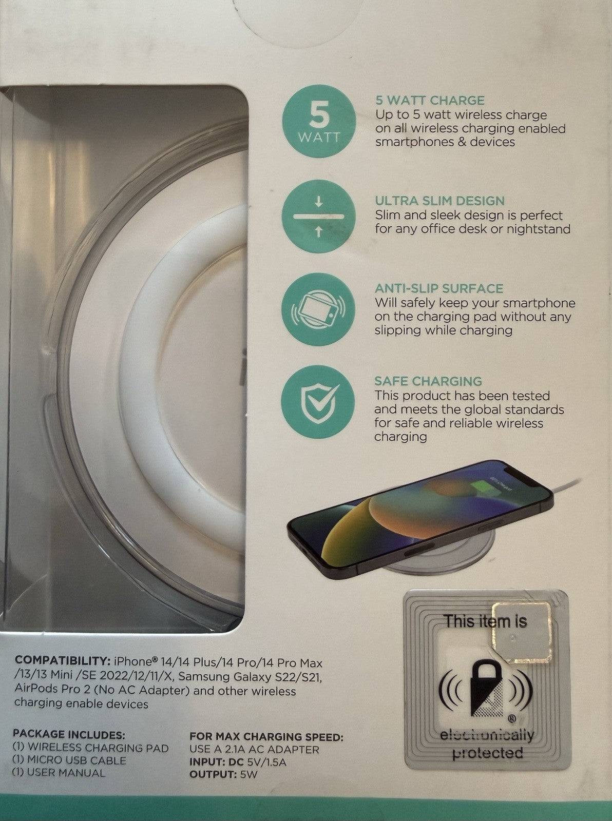 iHome 5W Qi Wireless Charging Pad Ultra Slim White iPhone Android 2IHQI1954X0BL