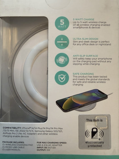 iHome 5W Qi Wireless Charging Pad Ultra Slim White iPhone Android 2IHQI1954X0BL - Lumi and Leo