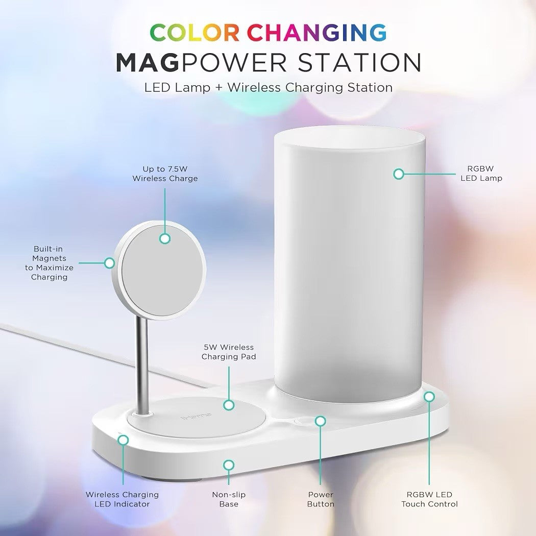 iHome Color Changing MagPower Station LED Lamp Magnetic Wireless Charger Dock