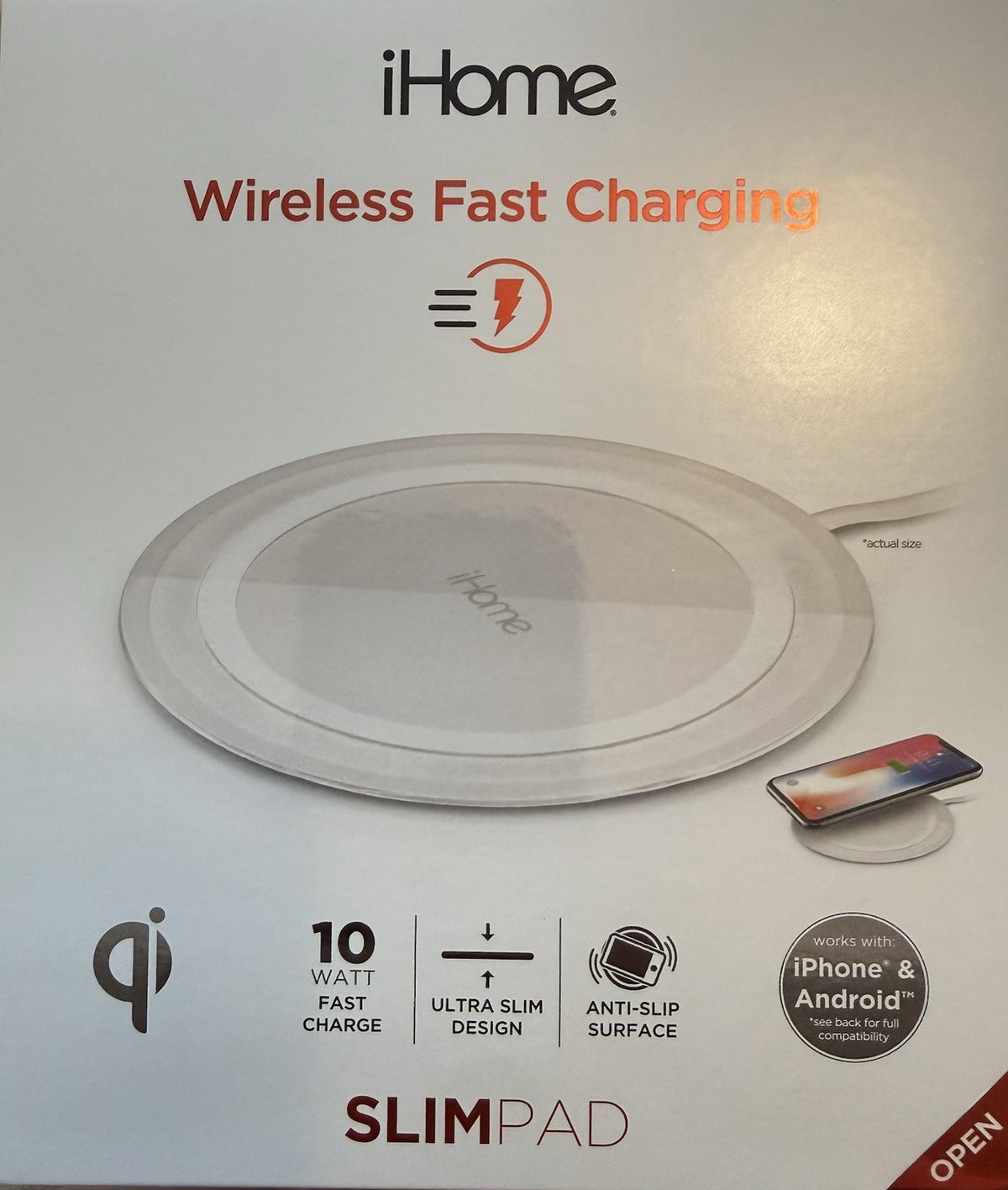 iHome IH-QI1000W 10W Qi Wireless Fast Charging Pad Ultra Slim White - Lumi and Leo