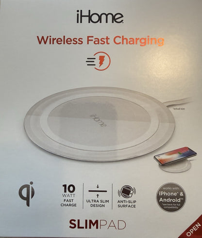iHome IH-QI1000W 10W Qi Wireless Fast Charging Pad Ultra Slim White - Lumi and Leo